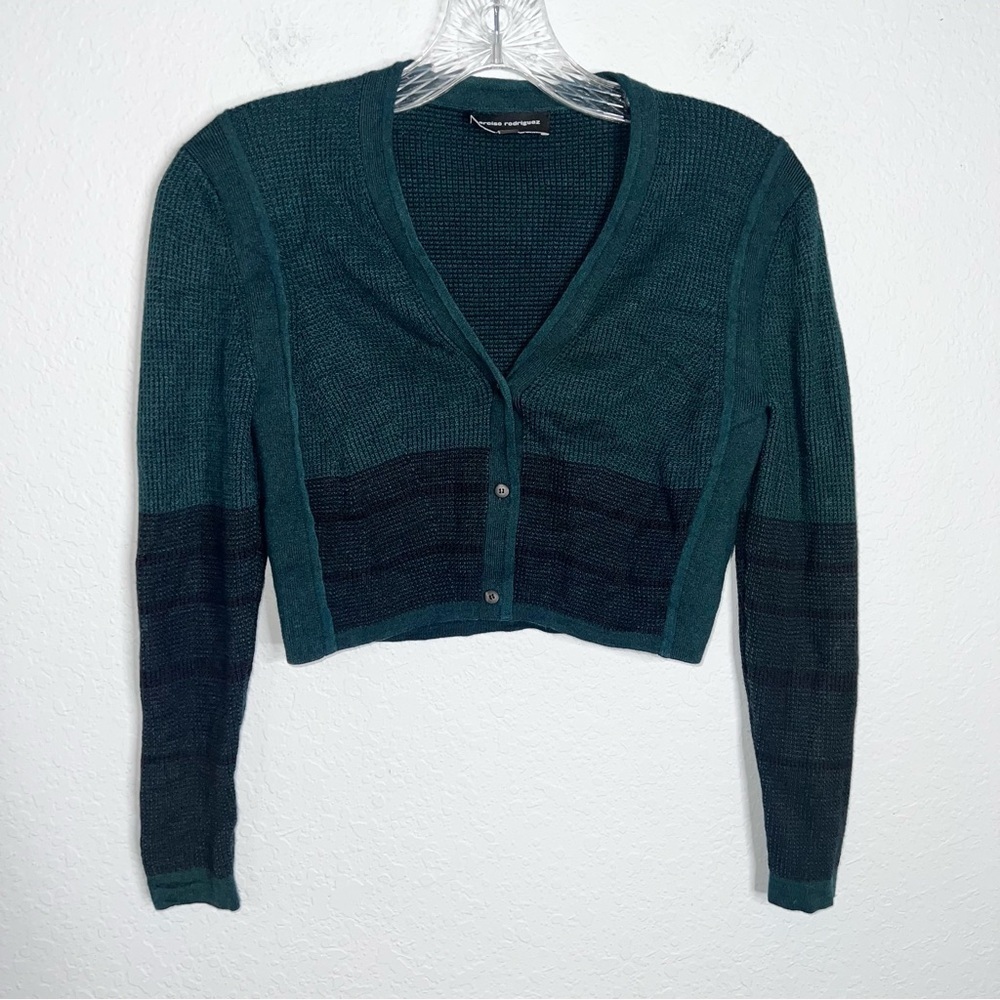 Narciso Rodriguez Cardigan Sweater XS 2 Crop Green Wool Silk 90s Y2K U
